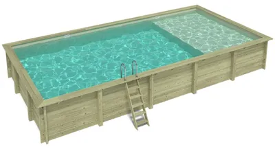 Immagine prodotto di Piscina in legno AQUA 10.2 x 5.2 – H.1.45 m con spiaggia, sabbia, Su telaio - senza cementazione