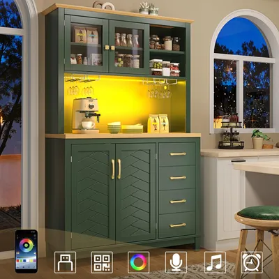 Image de Armoire buffet, meuble de rangement, armoire de cuisine, dimensions 105,5 x 40 x 180 cm, couleur verte
