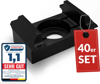 Produktbild von Qualinos Zaunhalter flache Auflage für Zaunpfosten Schwarz 9005 (40 Stück) – Stabmattenzaun Zubehör zur Doppelstabmattenzaun Befestigung