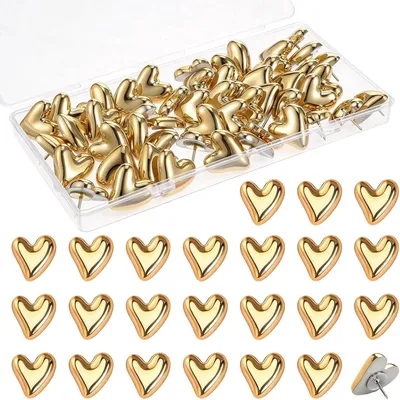 Produktbild von Pinnadeln Herzform 50 Stück, metallen golden, Deko für Korkwände