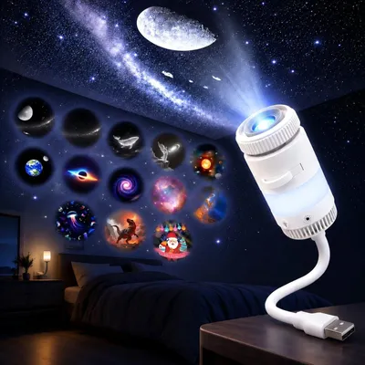 Obrázok produktu pre Projektor oblohy 2 v 1, nočná lampa, USB galaktický projektor s 13 projekčnými fóliami