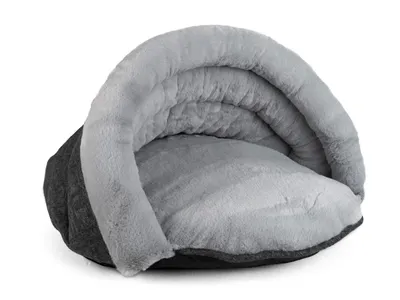 A pet bed shaped like a cave or igloo.
