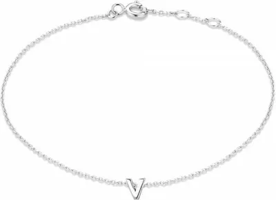 Produktbild von New Bling 9NB-909V Zilveren letterarmband - Letter V - lengte 16,5+1+1cm - gerhodineerd