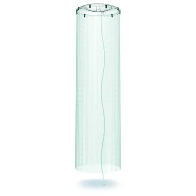 A transparent cylindrical product with a green wavy line inside, shown against a white background.
