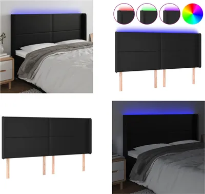 Produktbild von vidaXL LED Kopfteil Schwarz 183x16x118/128 cm Kunstleder - LED Kopfteil - LED Kopfteile - Kopfteil - Bett-Kopfteil