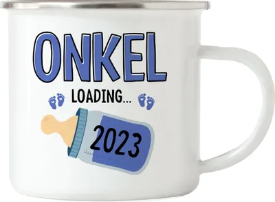 Produktbild von Onkel Loading 2023 Emaille Tasse Geschenk Werdende Onkel Babynews mit Ladebalken Schwangerschaft Geschenkidee