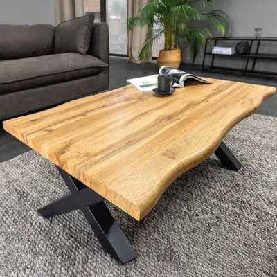 Produktbild von riess-ambiente Industrial Couchtisch WILD 90cm braun Wildeichen-Optik schwarz Metall X-Gestell Beistelltisch Tisch