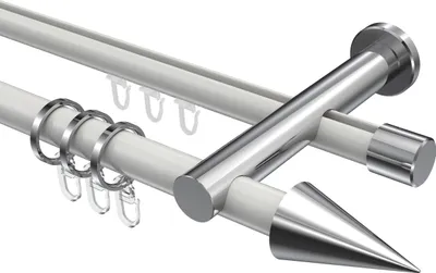 Produktbild von Interdeco Rundrohr-Innenlaufstange / Gardinenstange (Kombination) Weiß / Chrom, Typ Platon Savio (Kegel), 20 mm Ø 2-läufig, 400 cm
