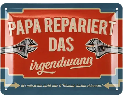 Zdjęcie produktu dla LANOLU blaszany znak tata kiedyś to naprawi, retro znak warsztatowy tata na dzień ojca, prezent na dzień ojca, vintage metalowy znak 15x20cm