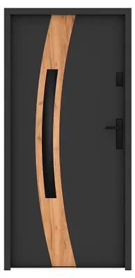 Produktbild von Eingangstür aus Edelstahl mit Verglasung, H 207 x B 100 cm – Rauchglas – Anthrazit und Eiche-Optik – Stärke 55 mm – nach links öffnend – TROFA