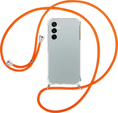 Produktbild von Handykette Backcover-Schutzhülle mit Band (Metall silberfarben) für Samsung Galaxy A54 5G (6.4'') - neonorange