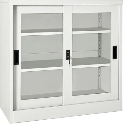 Obrázek produktu pro Skříň s posuvnými dveřmi, kovová skříň, kancelářská skříň, archivní skříň, archivní skříň, archivní skříň, archivní skříň, archivní skříň, archivní skříň, barva: ocelově šedá, rozměry: 90 x 40 x 90 cm