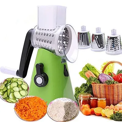 Produktbild von Manuelle rotierende Kartoffelreibe Küche Mandoline Gemüseschneider mit 3 baren Klingen (grün)