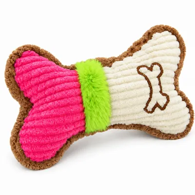 Immagine prodotto di Giocattolo per Cani a Osso in Peluche con Suono, Rosa e Beige, 17x10cm
