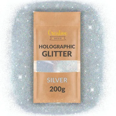 Productafbeelding van Creative Deco Glitter 200g Zilver, 0,2mm, Holografische Zilveren