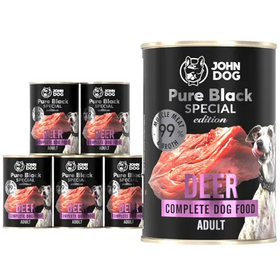 Produktbild von John Dog Hundefutter Hirsch - Premium Getreidefreies Hundenassfutter mit 99% Fleisch - Monoprotein Nassfutter - Pure Black Special Edition 6 x 400g