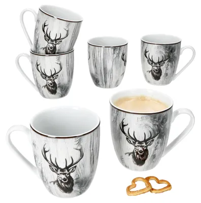 Zdjęcie produktu dla zestaw 6 kubków do kawy Alois 350ml kubki porcelanowe 6 osób herbata jeleń kakao