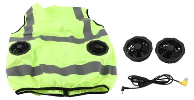 Obrázek produktu pro Chladivá vesta, letní vesta s ventilátorem, klimatizovaná, reflexní pruhy, dobíjecí, pracovní oděv, 5 V, fluorescenční zelená, XXXL
