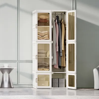 Produktbild von CDGlobal Kleiderschrank, Schrank 69 x 170 x 50 cm (B x H x T), einfache Montage, Faltbarer Mehrzweckschrank mit magnetische Türen, Garderobenschrank für Wohnzimmer Schlafzimmer Weiß