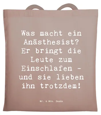 Produktbild von Mr. & Mrs. Panda Stoffbeutel Spruch Anästhesist Schlafprofi - Braun Pastell - Geschenk, Beruf, für, dokumententasche, lieben ihn trotzdem, Laptoptasche, Berufsliebe, Arzt