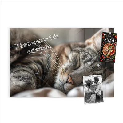 Produktbild von Magnettafel 90x60cm Pinnwand Whiteboard beschreibbar - Schlafende Katze
