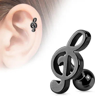 Produktbild von Helix & Tragus Ohr Piercing „Notenschlüssel“ Schwarz