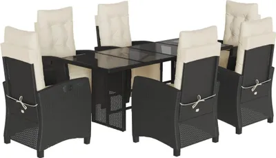 Produktbild von vidaXL 7-tlg. Garten-Essgruppe mit Kissen Schwarz Poly Rattan