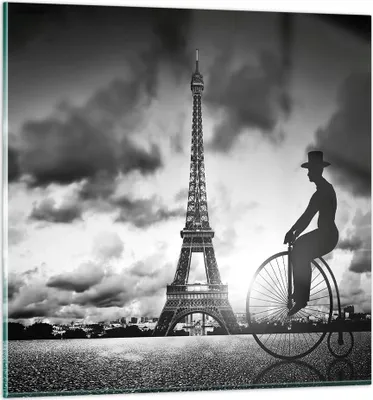 Produktbild von Bilder auf glas - Einteilig - Paris Gentleman Fahrrad - 70x70cm - Glasbilder - Wandbilder - Bilder - zum Aufhängen bereit - Wanddekoration aus Glas - Glas Bilder - Wandbild auf Glas - GAC70x70-4204