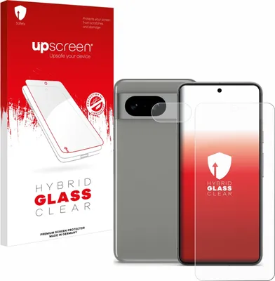 A product box for a screen protector is shown next to a smartphone with a screen protector applied and another screen protector laid out.