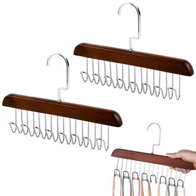2er-Set Holz-BH-Halter mit 8 Haken, Anti-Rutsch, drehbar