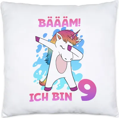 Produktbild von Bäääm Ich Bin 9 Kissen Inkl Füllung Einhorn 9. Geburtstag Geburtstagsgeschenk Einhorn-Fans Dabbing