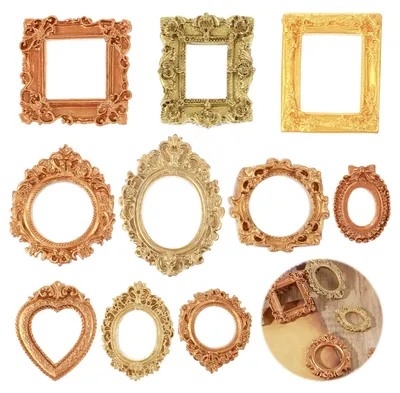 10 Mini-Fotorahmen, Vintage, gold, Harz, verschiedene Formen