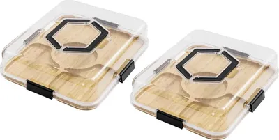 Produktbild von Charcuterie- & Käsebrett - Servierplatte - 2er-Set - Mit Deckel - 5 Fächer - Bambus & Acryl - Tragbar - Weiß