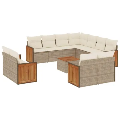 Produktbild von vidaXL 12-tlg. Garten-Sofagarnitur mit Kissen Beige Poly Rattan