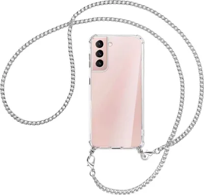 Produktbild von Handykette Backcover-Schutzhülle mit Band (Metall silberfarben) für Samsung Galaxy S21 Plus 5G - silberfarbene Kette