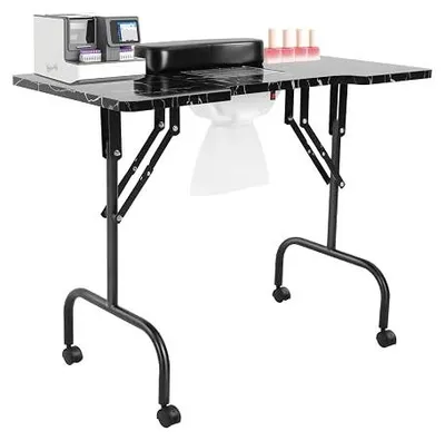Produktbild von Maniküretisch mit Absaugung, Nageltisch Faltbare Maniküre Tisch mit Nagelstaubsauger & Rollen &Handgelenkauflage, Mobilesmanikürtisch für Fingernägel, 94x48x72cm