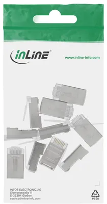 Produktbild von InLine Modularstecker 8P8C RJ45 zum Crimpen auf Rundkabel, geschirmt, 10er Pack, 8P8C RJ45, Silber, 26 g, 10 Stück(e), 12 mm, 23 mm