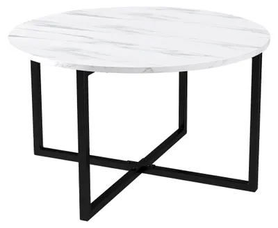 Produktbild von Runder Couchtisch, Teetisch, Beistelltisch, Sofatisch für das Wohnzimmer, mit Metallbeinen, Schwarz und Weiß