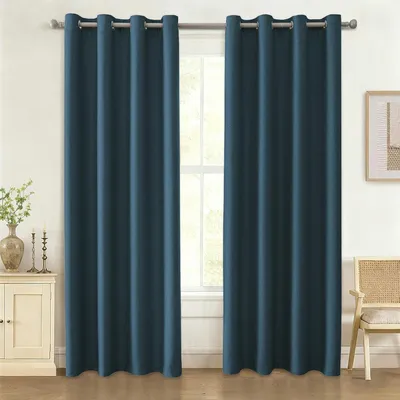 Imagen del producto de Cortinas opacas con efecto térmico, de lino, 2 unidades, color azul marino, 117x137 cm