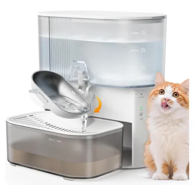 Produktbild von Trinkbrunnen für Katze Kabellos 3,5L Weiß Edelstahl-Schale Leiser Betrieb 2000mAh