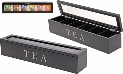 Imagen del producto de Caja para té - negra - de 6 lados - 43 cm - Cajas para té - con compartimentos - dividida