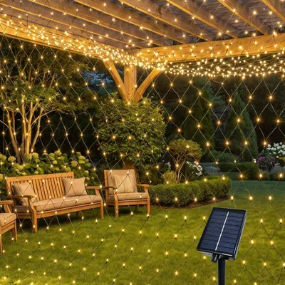 Solar-LED-Lichtnetz 1,5x1,5 m, 96 LEDs, warmweiß