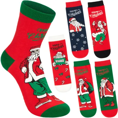 Immagine prodotto di BRUBAKER 5 paia di calzini natalizi da uomo 41-45 - Babbo Natale freddo - Calze di Babbo Natale divertenti - Calze di cotone colorate