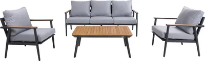 Produktbild von AXI Bibi Lounge Set mit Gartenbank, Tisch und 2 Loungestühlen | Garten Loungeset 4-teilig aus Aluminium & Teak Holz in Anthrazit / Braun |