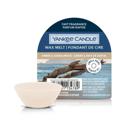 Produktbild von Yankee Candle Amber & Sandalwood, Rund, Weiß, Bernstein, Sandelholz, Kardamom, Pfeffer, Tonka-Bohne, Bernstein, Karamell, Lavendel, Zedernholz, Patschuli, Sandelholz, Vanille
