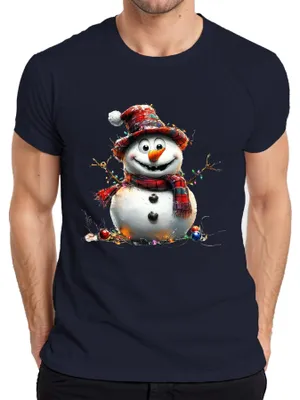 Zdjęcie produktu dla Snowman Śmieszna czapka w kratkę z marchewkowym nosem, zimowa koszulka męska, granatowy, 3XL