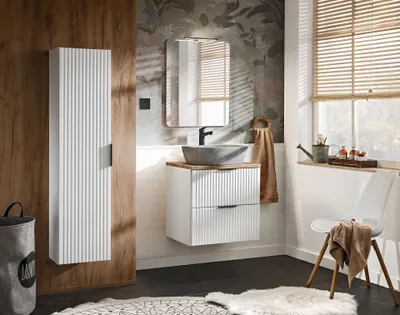 Produktbild von Design Badmöbel Set mit Waschbecken ADEL WEISS 60 cm MDF SOFT-CLOSE komplettes Badmöbel Set
