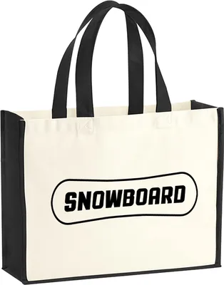 Produktbild von Huuraa Jutetasche Snowbord Schriftzug 21 Liter Black Jute und Baumwolle Einkaufstasche Geschenkidee
