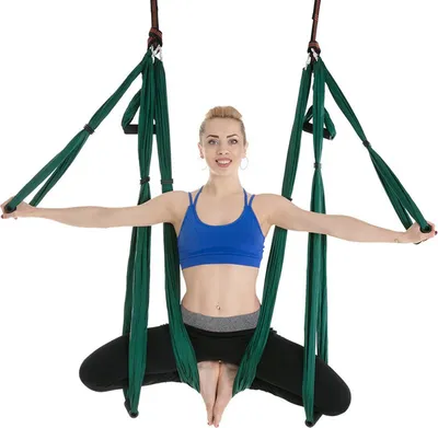 Produktbild von Aerial Yoga Schaukel Yoga Hängematte Set, Trapez Sling für Home Gym Anti-Schwerkraft Inversion Pilate Fitness, Dunkelgrün