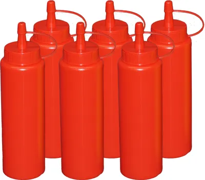 Produktbild von 6 Stück rote Quetschflaschen 0,26 Liter Dosierflasche Spenderflasche Dressingflasche